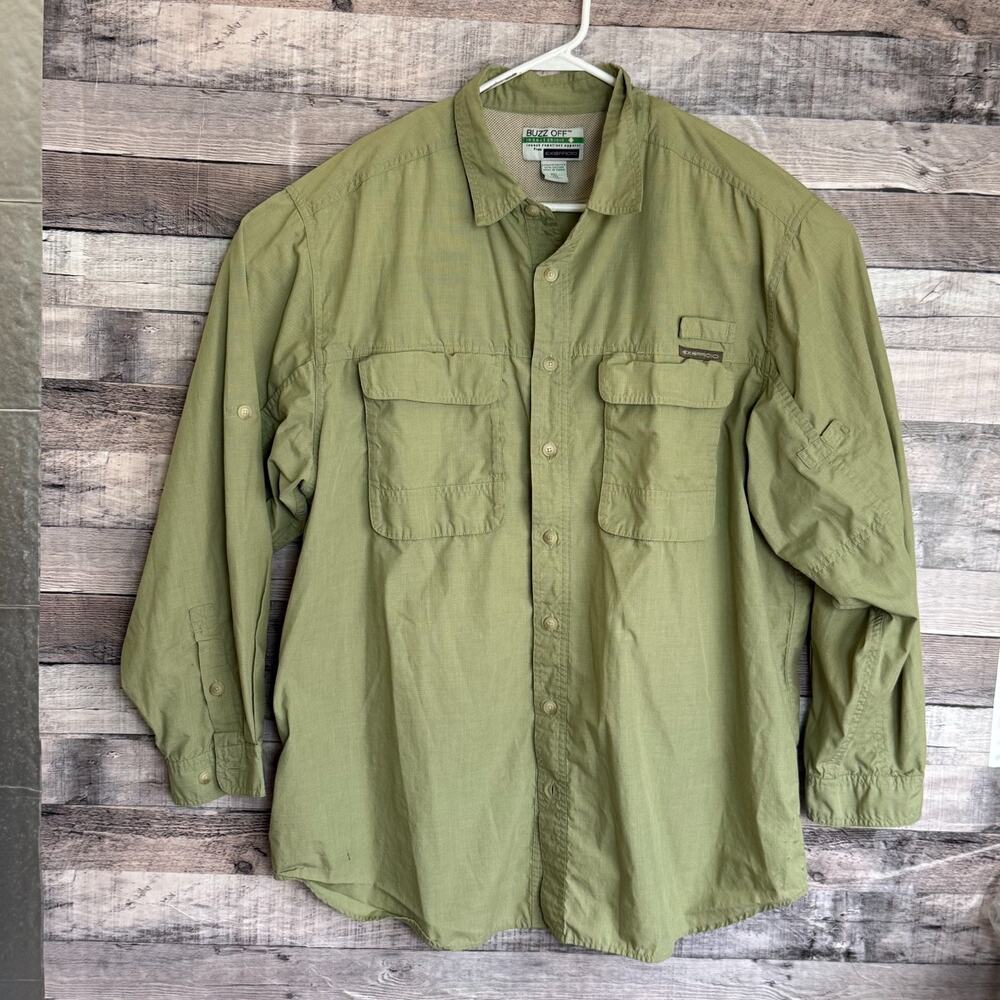 Exofficio Buzz Off Insectshield Hiking Shirt Mens 2XL Green Long Sleeve Vented